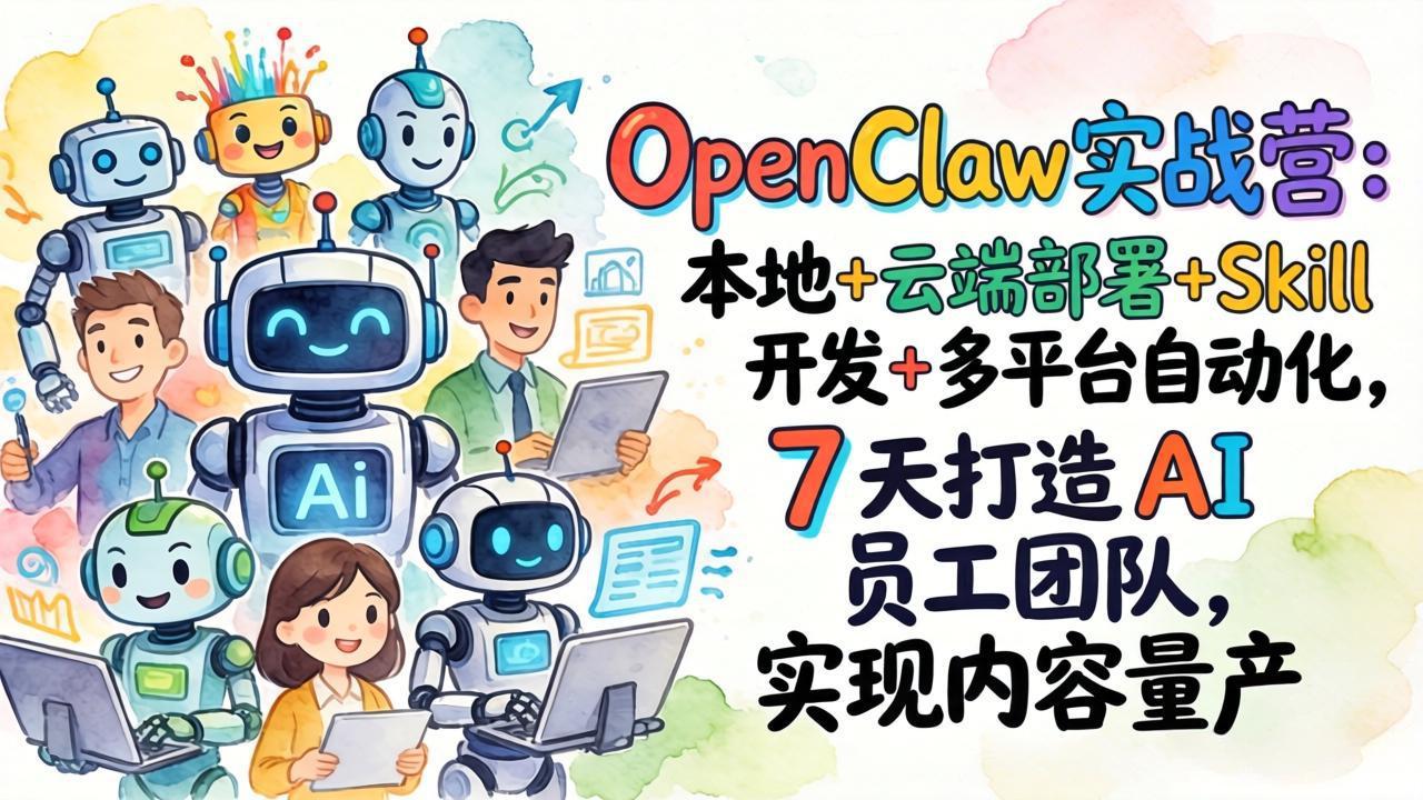 OpenClaw实战营:本地+云端部署+Skill开发+多平台自动化,7 天打造 AI 员工团队,实现内容量产-优优云网创