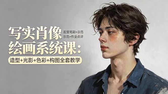 写实肖像绘画系统课：造型+光影+色彩+构图全套教学，配套笔刷+示范+作业点评-优优云网创
