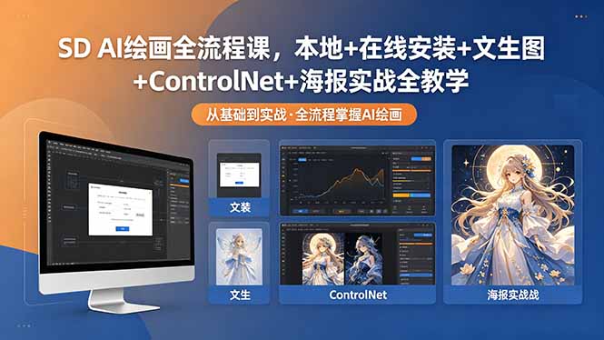 SD AI绘画全流程课,本地+在线安装+文生图+ControlNet+海报实战全教学-优优云网创