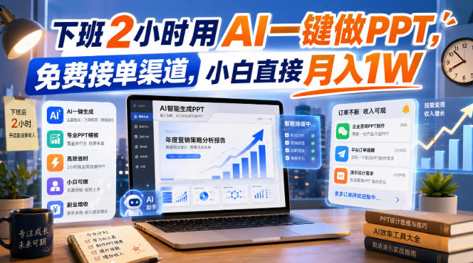 下班2小时用AI一键做PPT,免费接单渠道,小白直接月入1W【揭秘】-思丰网赚