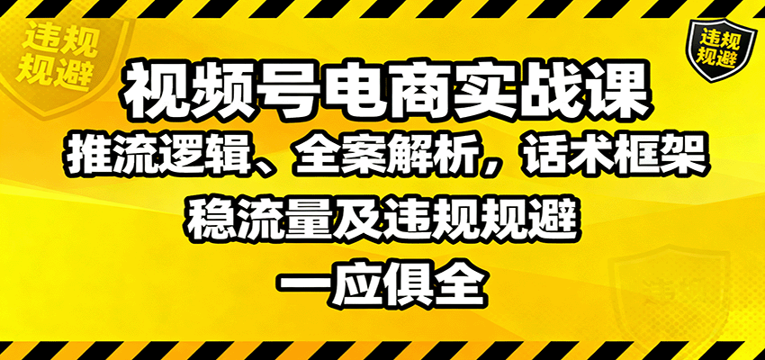 视频号电商实战课:推流逻辑、全案解析,话术框架,稳流量及违规规避等-优优云网创