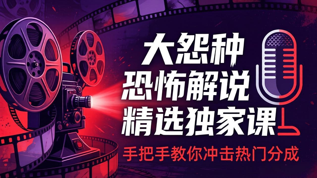 大怨种恐怖解说精选独家课:电影下载+文案配音+片头封面,手把手教你冲击热门分成-优优云网创