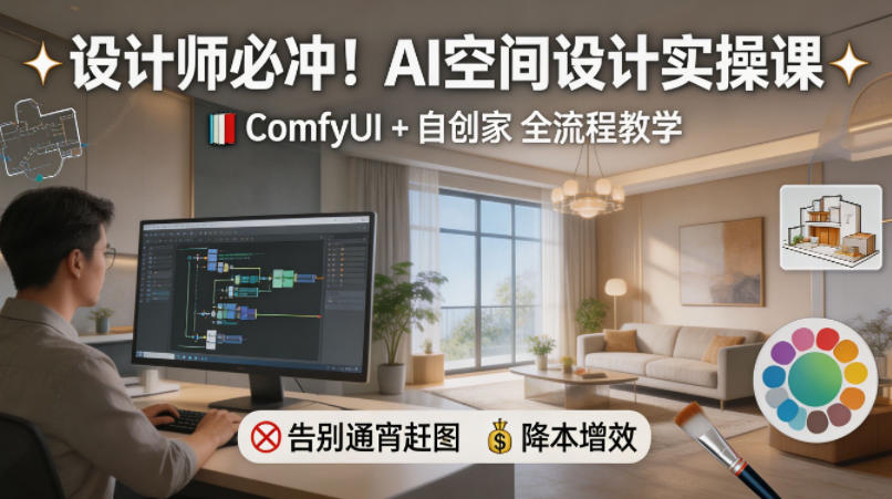 设计师必冲！AI空间设计实操课，ComfyUI+自创家全教学，告别通宵赶图，降本增效-优优云网创