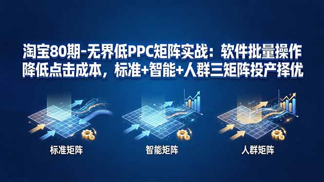 淘宝80期-无界低PPC矩阵实战:软件批量操作降低点击成本,标准+智能+人群三矩阵投产择优-优优云网创
