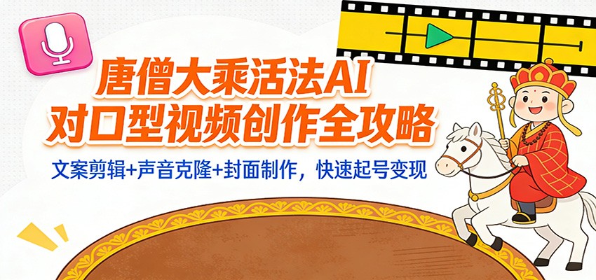 “大乘活法”AI对口型视频创作全攻略:文案剪辑+声音克隆+封面制作,快速起号变现-优优云网创
