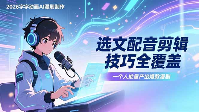 2026字字动画AI漫剧制作-1期,选文配音剪辑技巧全覆盖,一个人就能批量产出爆款漫剧-优优云网创
