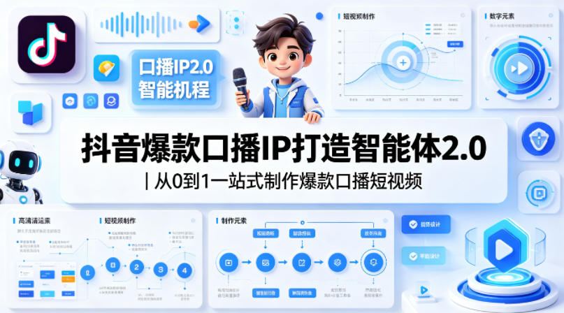 抖音爆款口播IP打造智能体2.0｜从0到1一站式制作爆款口播短视频-优优云网创