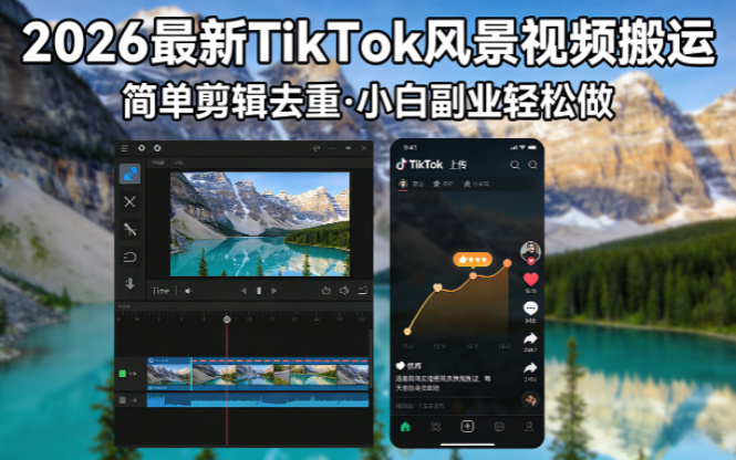 2026最新TikTok风景视频搬运简单剪辑去重小白副业月入 8000-优优云网创