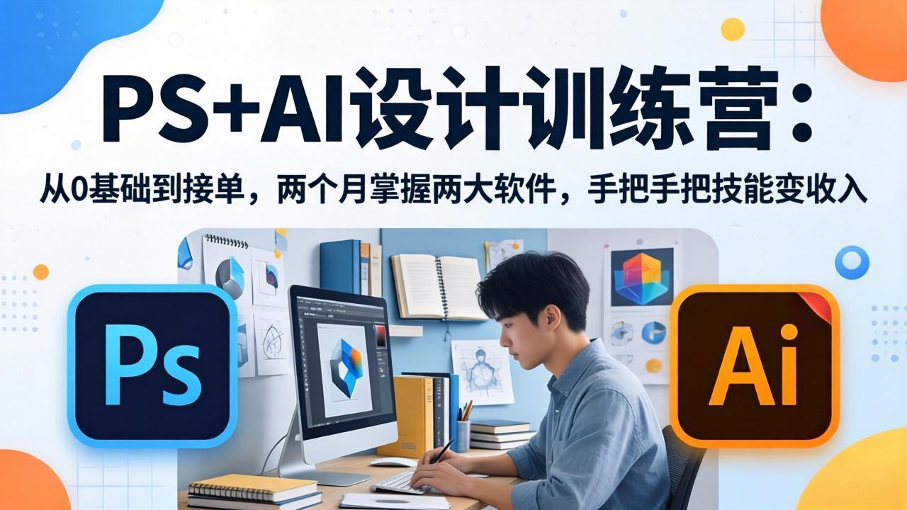 PS+AI设计训练营:从0基础到接单,两个月掌握两大软件,手把手把技能变收入-优优云网创
