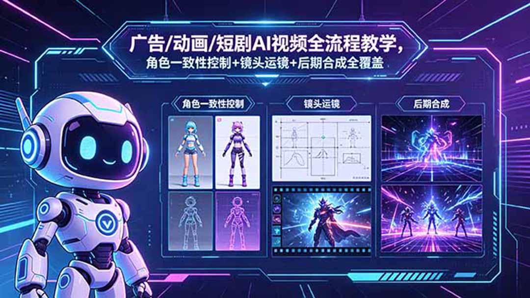 广告/动画/短剧AI视频全流程教学,角色一致性控制+镜头运镜+后期合成全覆盖-优优云网创
