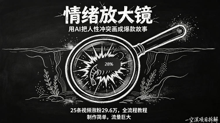 AI制作“情绪放大镜“视频,25条视频涨粉29.6W粉,流量巨大,制作简单,全流程教程