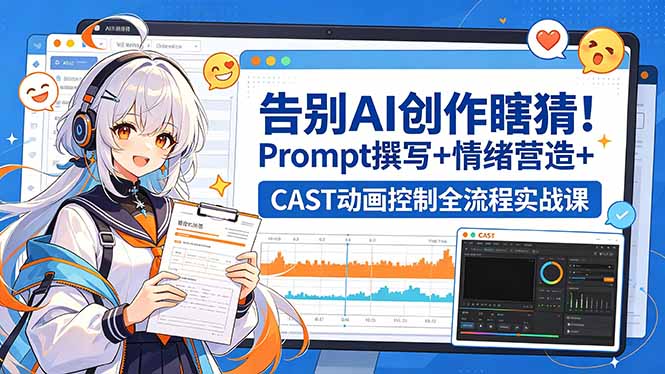 告别AI创作瞎猜!Prompt撰写+情绪营造+CAST动画控制全流程实战课-优优云网创