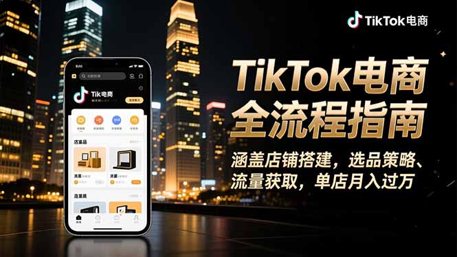 TikTok电商全流程指南,涵盖店铺搭建、选品策略、流量获取,单店月入过万-优优云网创