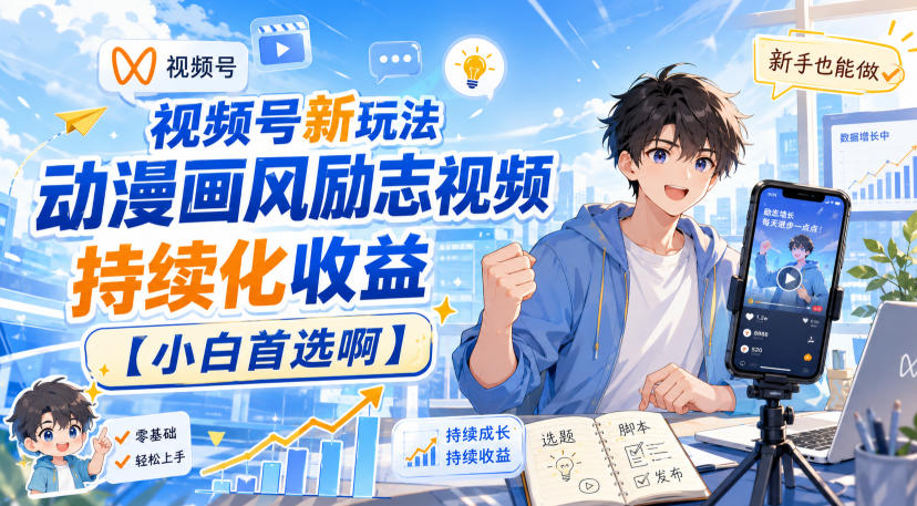 视频号新玩法动漫画风励志视频，持续化收益【小白首选啊】-思丰网赚