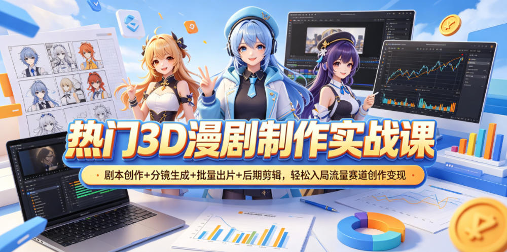 热门3D漫剧制作实战课，剧本创作+分镜生成+批量出片+后期剪辑，轻松入局流量赛道创作变现-优优云网创