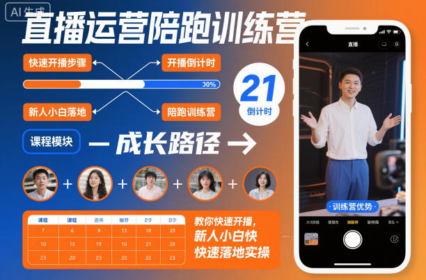 直播运营陪跑训练营,教你快速开播,新人小白快速落地实操-优优云网创