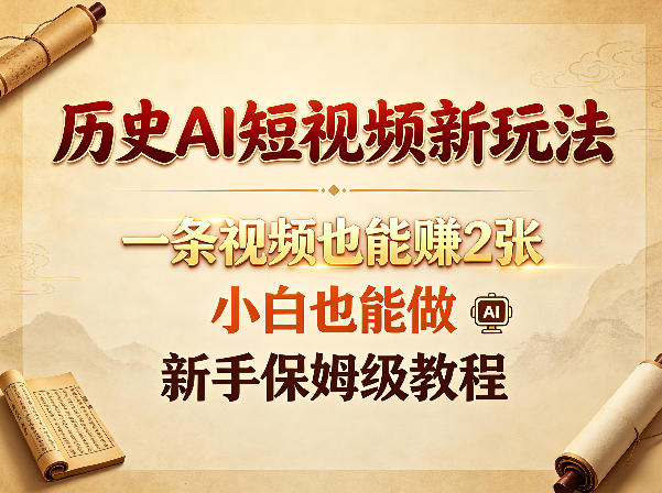 历史AI短视频新玩法,一条视频也能賺2张,小白也能做,新手保姆级教程