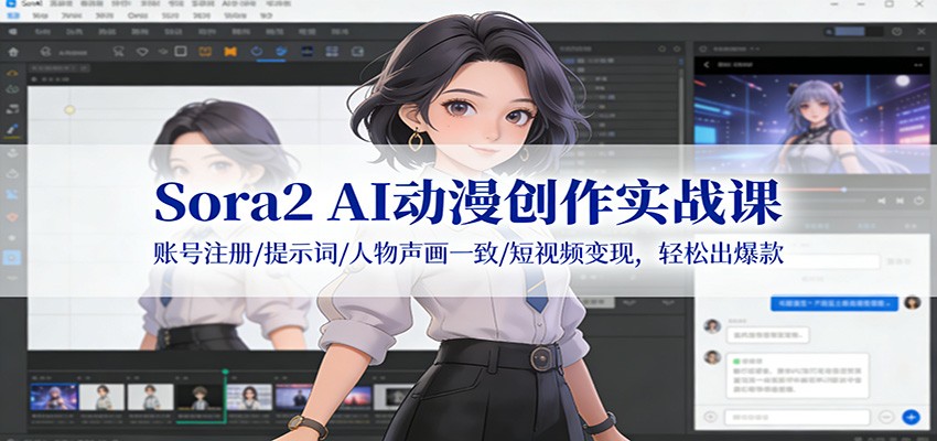 Sora2 AI动漫创作实战课:账号注册/提示词/人物声画一致/短视频变现,轻松出爆款-优优云网创