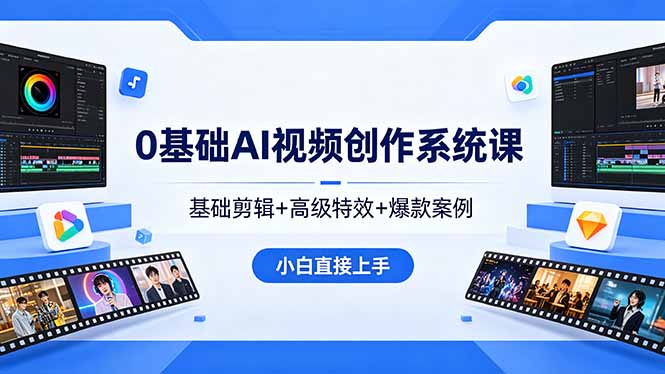 0基础AI视频创作系统课，基础剪辑+高级特效+爆款案例，小白直接上手-优优云网创