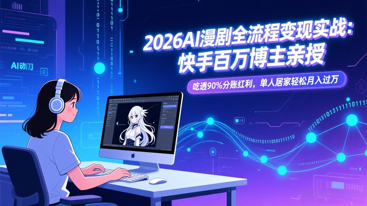 2026AI漫剧全流程变现实战:快手百万博主亲授,吃透90%分账红利,单人居家轻松月入过万-优优云网创