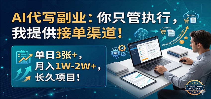 AI代写副业:你只管执行,我提供接单渠道!单日3张+,月入1W-2W+,长久项目-优优云网创