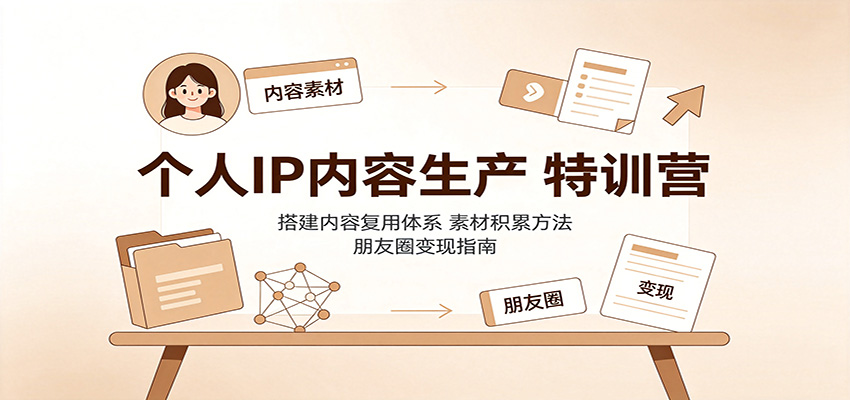 个人IP内容生产特训营：搭建内容复用体系，素材积累方法，朋友圈变现指南-思丰网赚