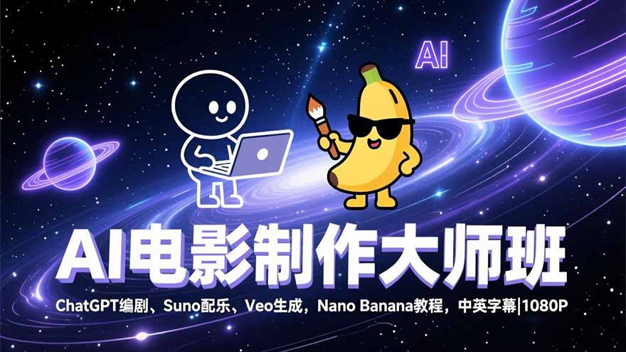 AI电影制作大师班:ChatGPT编剧、Suno配乐、Veo生成,Nano Banana教程,中英字幕|1080P-优优云网创