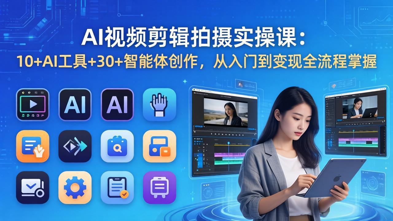 AI 视频剪辑拍摄实操课:10+AI工具+30+智能体创作,从入门到变现全流程掌握-优优云网创