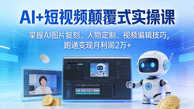 AI+短视频颠覆式实操课:掌握AI图片复刻、人物定制、视频编辑技巧,跑通变现月利润2万+-优优云网创