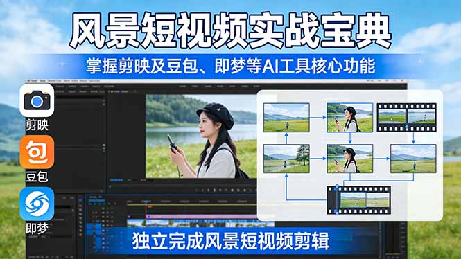 风景短视频实战宝典:掌握剪映及豆包、即梦等AI工具的核心功能,独立完成风景短视频剪辑-优优云网创
