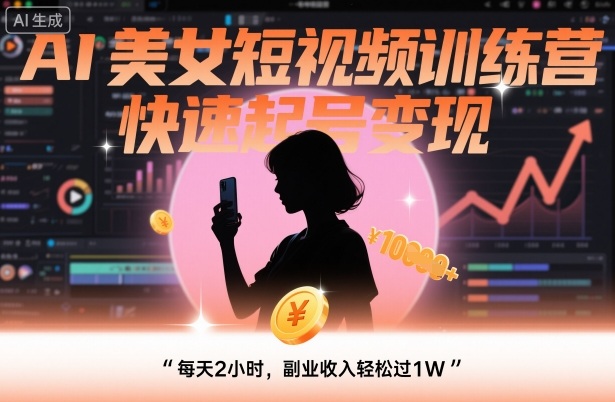 AI美女短视频训练营，快速起号变现，每天2小时，副业收入轻松过1W-优优云网创