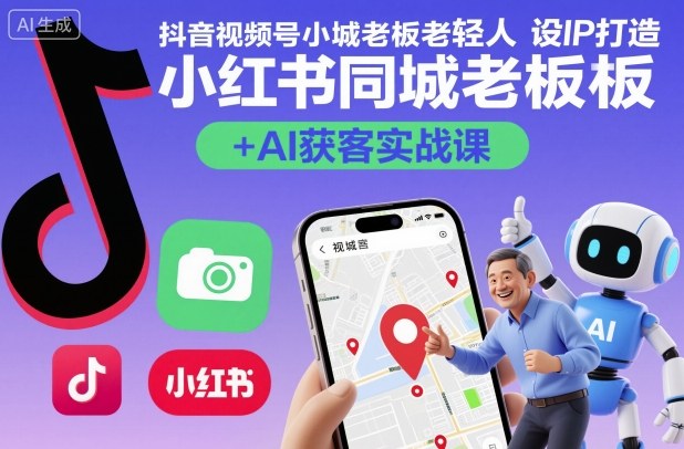 抖音视频号小红书同城老板轻人设IP打造+AI获客实战课,人设打造-算法拆解-拍摄剪辑-内容运营-AI创作-优优云网创