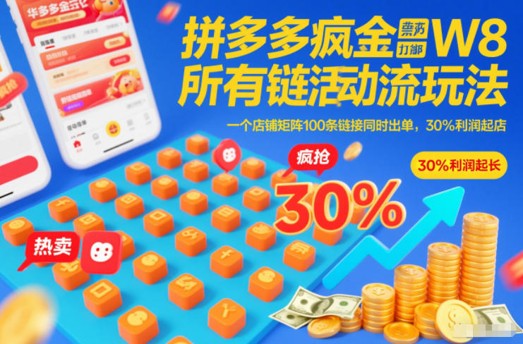 拼多多疯狂活动流玩法,所有链接全部打标,一个店铺矩阵100条链接同时出单,30%利润起店-优优云网创