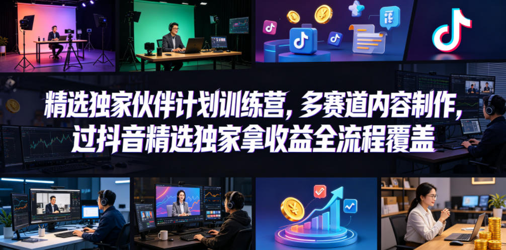 小豁食堂精选独家伙伴计划训练营,多赛道内容制作,过抖音精选独家拿收益全流程覆盖-优优云网创