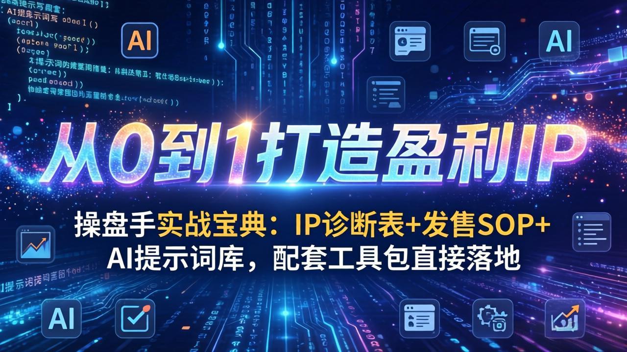 操盘手实战宝典:IP诊断表+发售SOP+AI提示词库,配套工具包直接落地,从0到1打造盈利IP-优优云网创