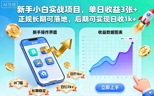 新手小白实战项目,单日收益3张+,正规长期可落地,后期可实现日收1k+【揭秘】-优优云网创