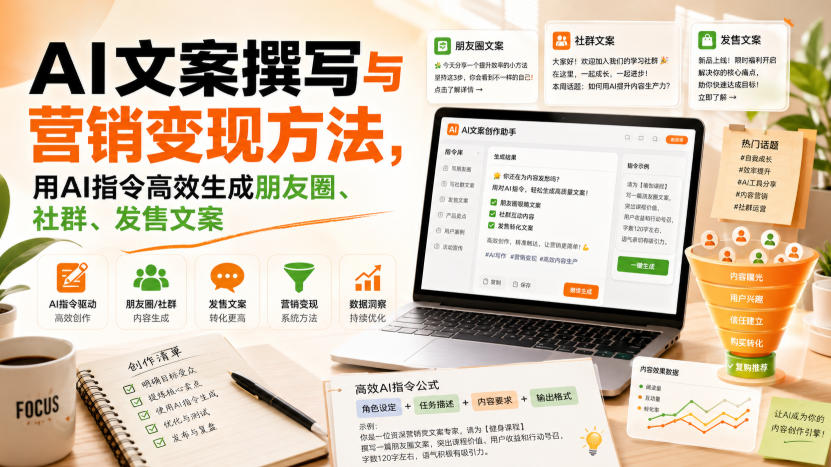 AI文案撰写与营销变现方法，用AI指令高效生成朋友圈、社群、发售文案-思丰网赚
