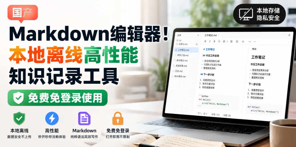 国产Markdown编辑器!本地离线高性能知识记录工具,免费免登录使用-思丰网赚