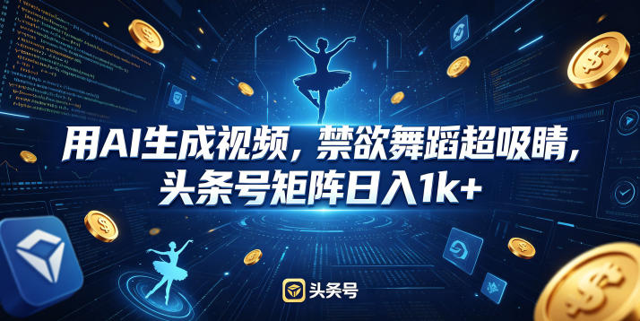 用AI生成视频,禁欲舞蹈超吸睛,头条号矩阵日入1k+-优优云网创