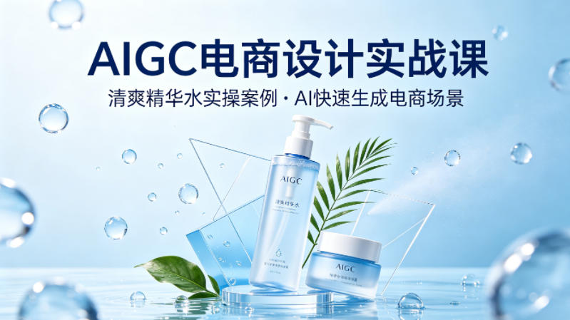 AIGC电商设计实战课，以清爽精华水为实操案例，教你用AI快速生成电商场景