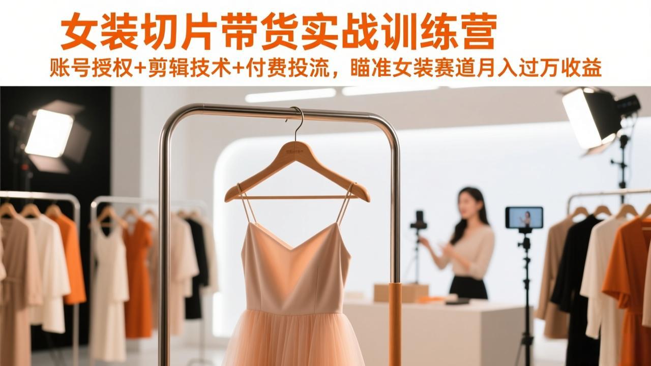 女装切片带货实战训练营,账号授权+剪辑技术+付费投流,瞄准女装赛道月入过万收益-优优云网创