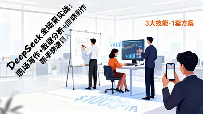 DeepSeek全场景实战:职场写作+数据分析+自媒体创作,新手快速月入过万-优优云网创