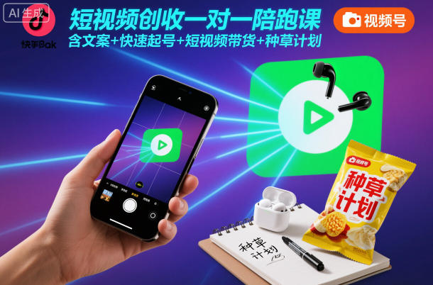 短视频创收一对一陪跑课,含文案+快速起号+短视频带货+种草计划-优优云网创