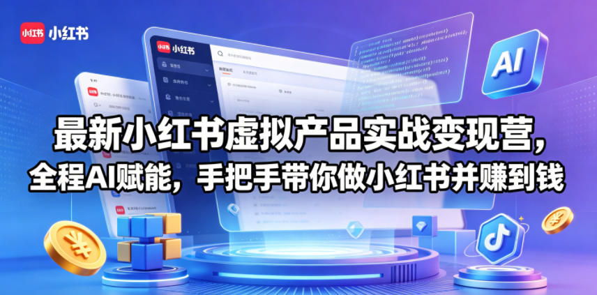 最新小红书虚拟产品实战变现营,全程AI赋能,手把手带你做小红书并赚到钱-优优云网创