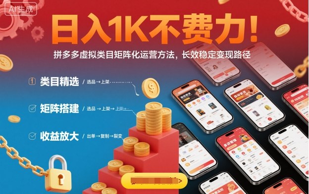 日入1K不费力!拼多多虚拟类目矩阵化运营方法,长效稳定变现路径-优优云网创