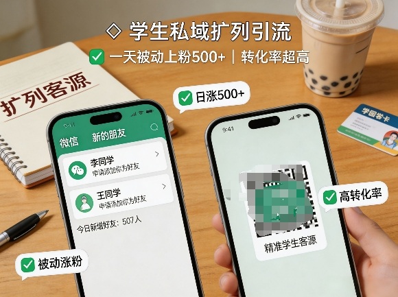学生私域扩列引流，一天被动上粉500+，转化率超高-优优云网创