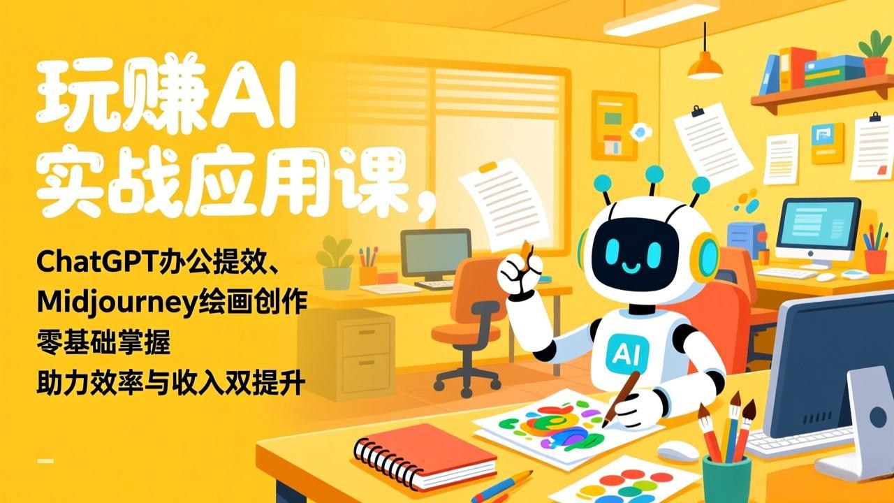 玩赚AI实战应用课,ChatGPT办公提效、Midjourney绘画创作,零基础掌握,助力效率与收入双提升-优优云网创