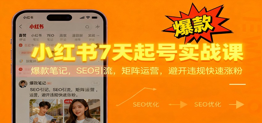 小红书7天起号实战课:爆款笔记,SEO引流,矩阵运营,避开违规快速涨粉-优优云网创