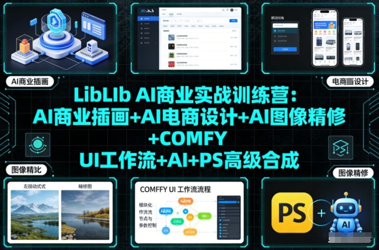 LibLIb AI商业实战训练营:AI商业插画+AI电商设计+AI图像精修+COMFY UI工作流+AI+PS高级合成-优优云网创