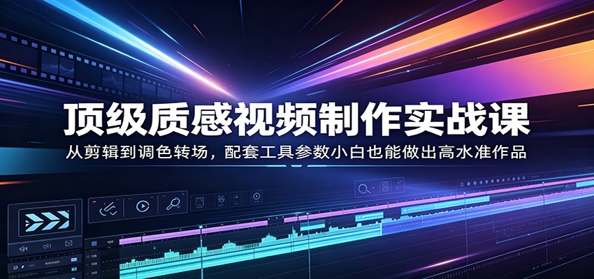 顶级质感视频制作实战课:从剪辑到调色转场,配套工具参数小白也能做出高水准作品-优优云网创